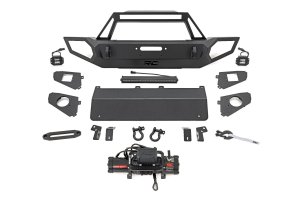 Jeep Wrangler Front Winch Bumper - Rough Country - 9500S - Satin Black - 2WD - '07-'10